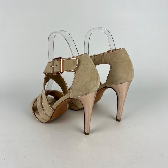 Diane von Furstenberg Jodi Beige Suede Strappy Platform Sandal Heels size 8 - Picture 8 of 16
